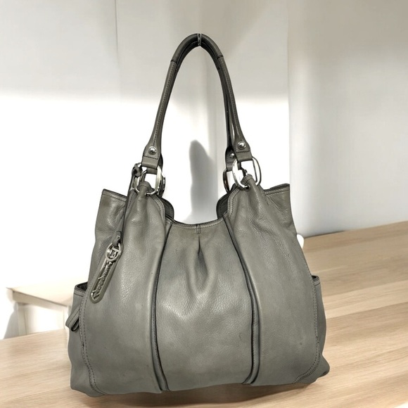 b. makowsky Handbags - B. Makowsky Gray Pebbled Leather Hobo Shoulder Tote Bag Large Silver Hardware